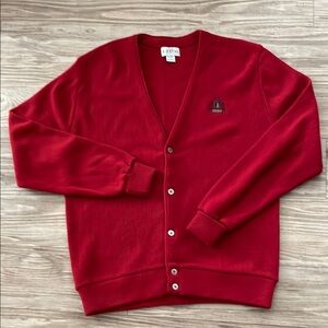 Vintage Men’s IZOD Red V Neck Cardigan Sweater Sz L